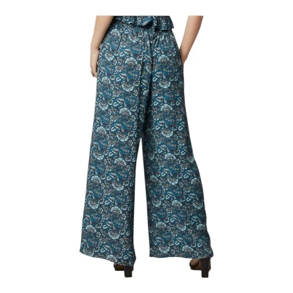 Band of the Free Elise Teal Floral Wide Leg Cinched Waist Pants New S - Picture 2 of 8